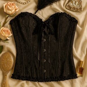 Over The Bust Black Lace Brocade Corset Bustier Women Sexy Valentine Shapewear
